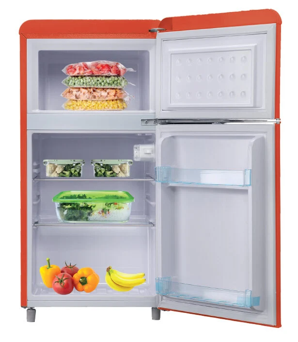 DCG Eltronic MF100RCDP Frigorifero Combinato A Libera Installazione, Autoscongelamento, Termostato Regolabile, Design Retrò, Rosso
