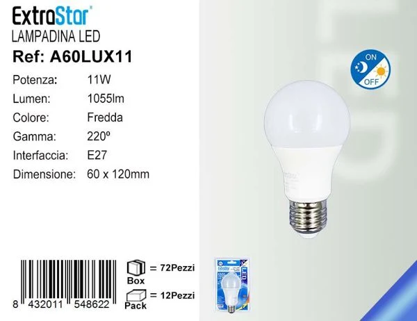 LAMPADINA LED CON SENSORE GIORNO/NOTTE 11W 6500K