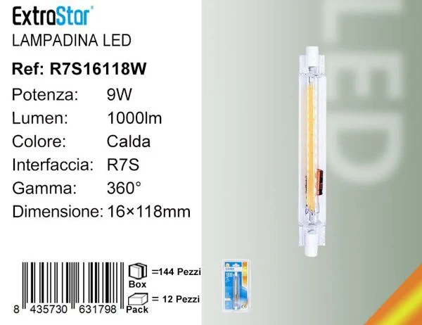 LAMPADINA A LED R7S 9W 1000LM 3000K