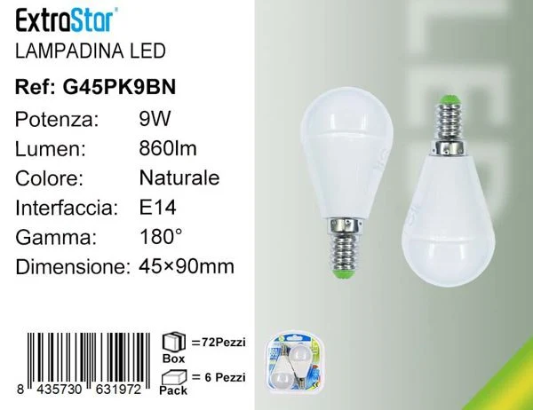LAMPADINA LED E14 9W 860LM 2PZ 4200K