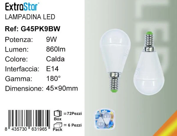 LAMPADINA LED E14 9W 860LM 2PZ 3000K