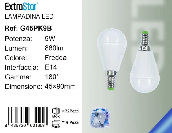 LAMPADINA LED E14 9W 860LM 2PZ 6500K