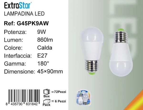 LAMPADINA LED E27 9W 860LM 2PZ 3000K