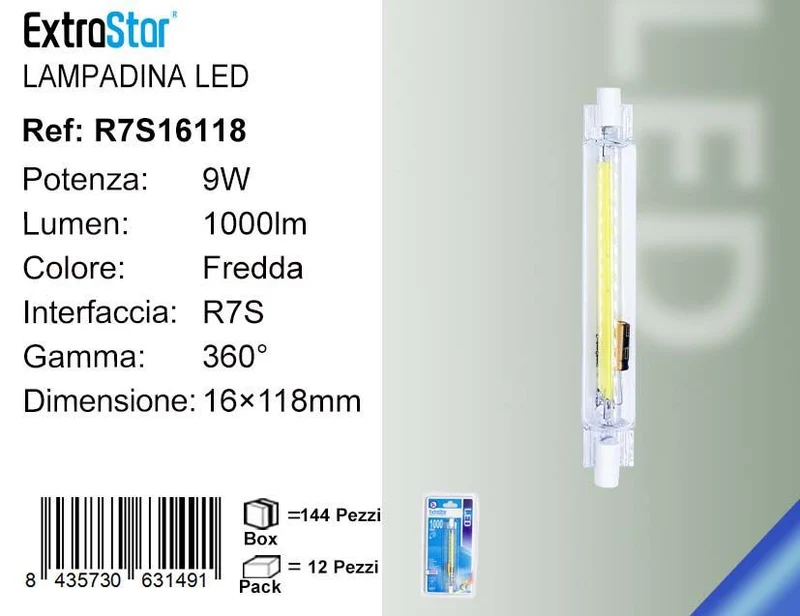 LAMPADINA A LED R7S 9W 1000LM 6500K