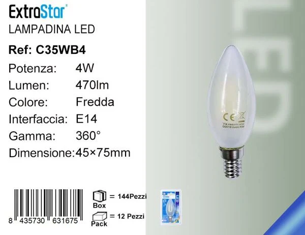 LAMPADINA LED E14 4W 470LM LUCE FREDDA