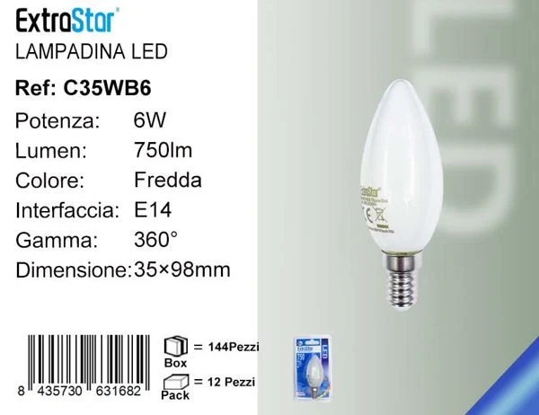 LAMPADINA LED E14 6W 750LM LUCE FREDDA