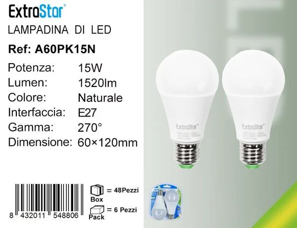 LAMPADINA LED E27 15W 1520LM 4200K 2PZ