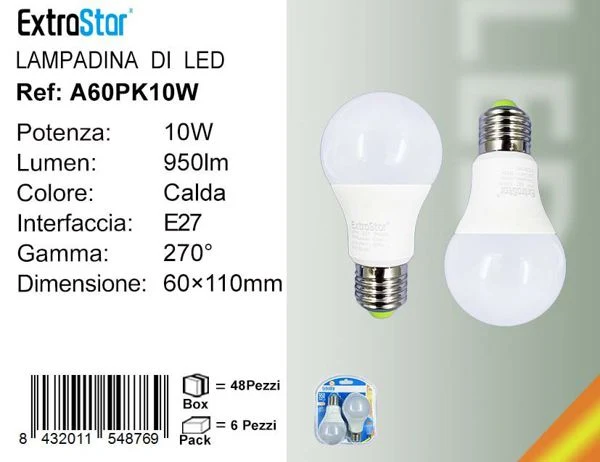 LAMPADINA LED E27 10W 950LM 3000K 2PZ
