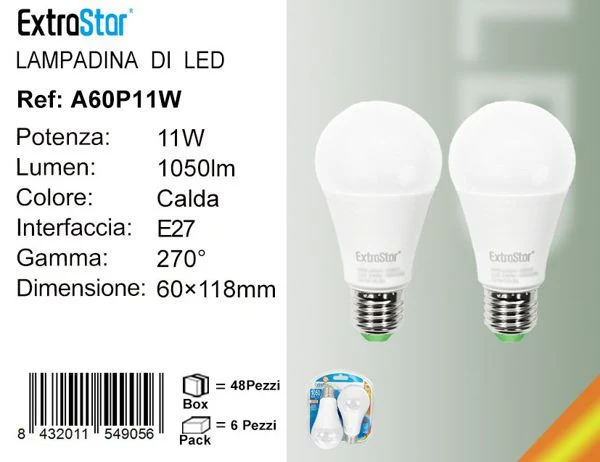 LAMPADINA LED E27 11W 1050LM 3000K 2PZ