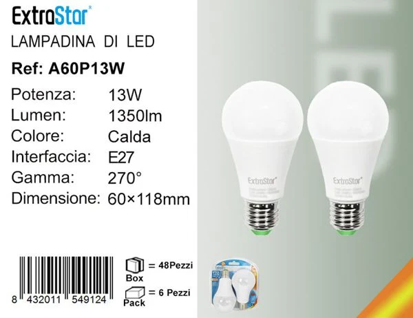 LAMPADINA LED E27 13W 1350LM 3000K 2PZ