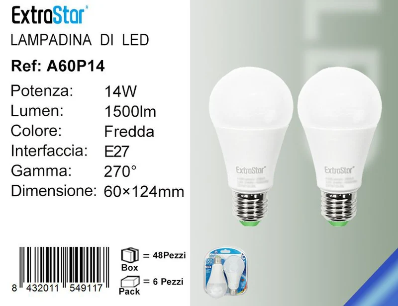 LAMPADINA LED E27 14W 1500LM 6500K 2PZ