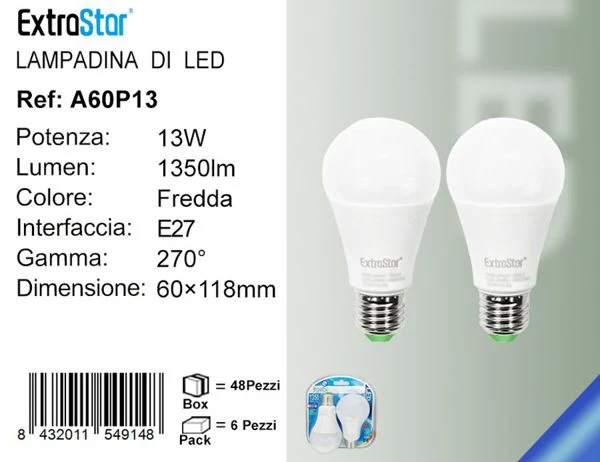 LAMPADINA LED E27 13W 1350LM 6500K 2PZ