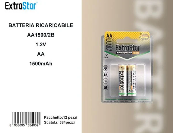 PILA RICARICABILE STILO BLISTER 2UN AA1500