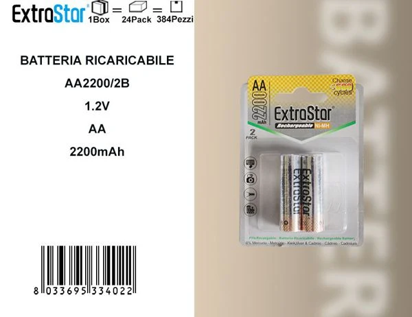 PILA RICARICABILE STILO BLISTER 2UN AA2200
