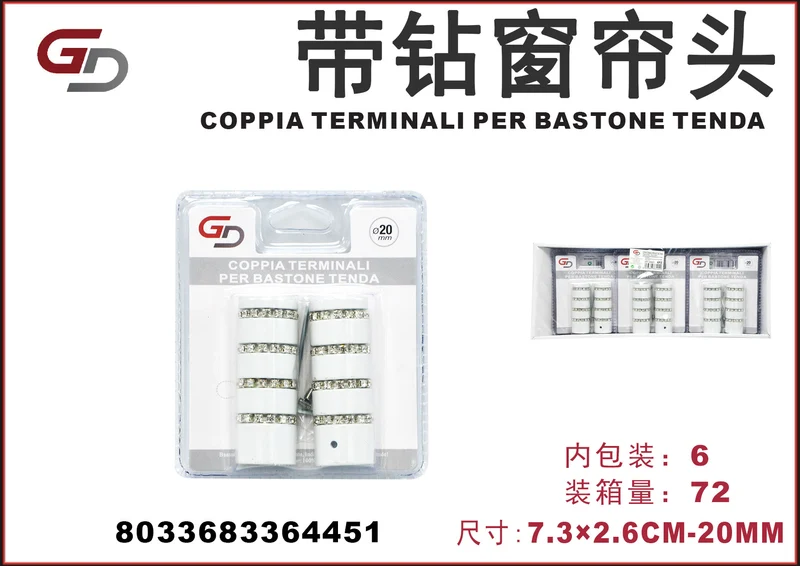 COPPIA TERMINALI PER BASTONE TENDA 7,3*2,6CM 1/12PZ. CT72