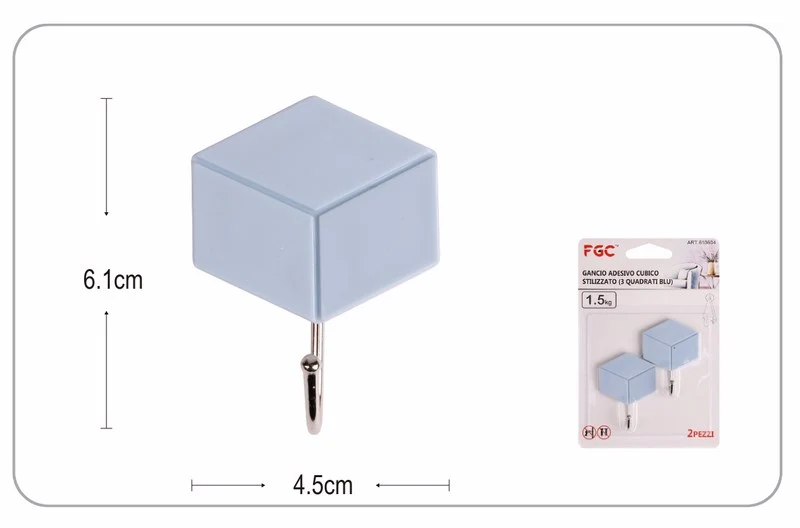 GANCIO ADESIVO CUBICO STILIZZATO (3 QUADRATI BLU) 2 PZ --144--