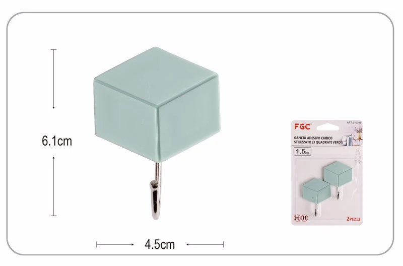 GANCIO ADESIVO CUBICO STILIZZATO (3 QUADRATI VERDI) 2 PZ