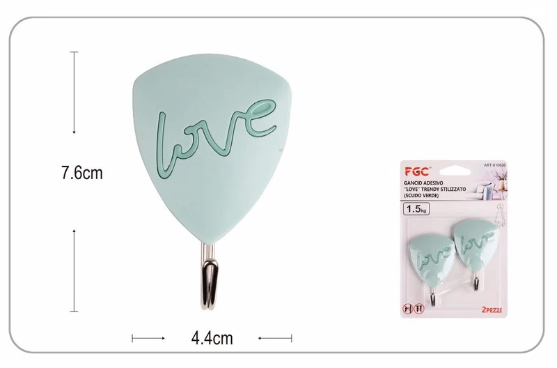 GANCIO ADESIVO LOVE TRENDY STILIZZATO (SCUDO VERDE) 2 PZ