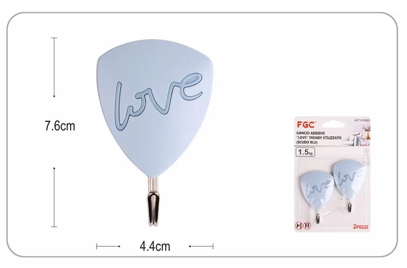 GANCIO ADESIVO LOVE TRENDY STILIZZATO (SCUDO BLU) 2 PZ