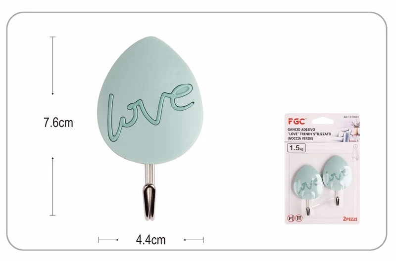 GANCIO ADESIVO LOVE TRENDY STILIZZATO (GOCCIA VERDE) 2 PZ --144--
