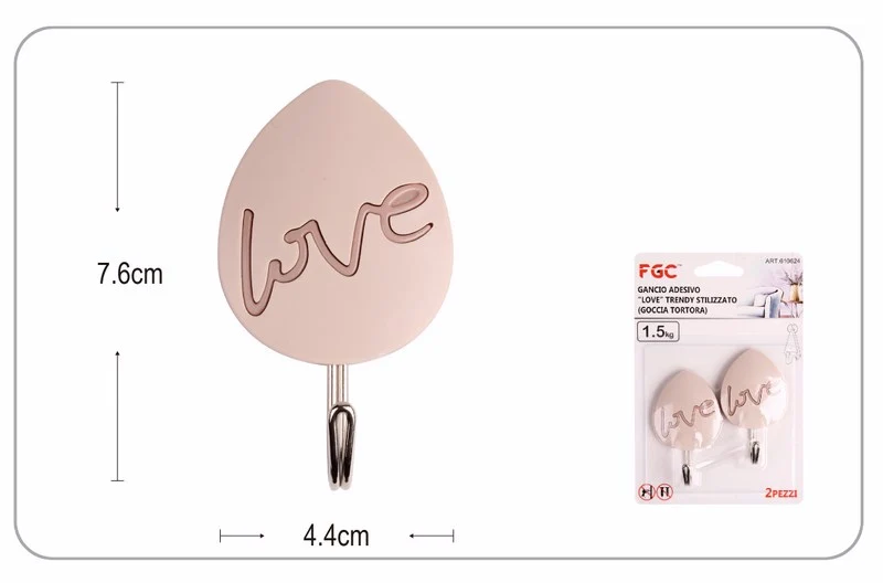 GANCIO ADESIVO LOVE TRENDY STILIZZATO (GOCCIA TORTORA) 2 PZ --144--