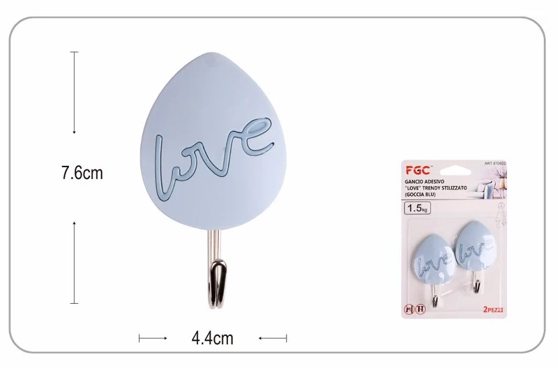GANCIO ADESIVO LOVE TRENDY STILIZZATO (GOCCIA BLU) 2 PZ --144--