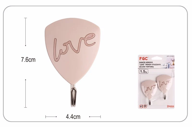 GANCIO ADESIVO LOVE TRENDY STILIZZATO (SCUDO TORTORA) 2 PZ