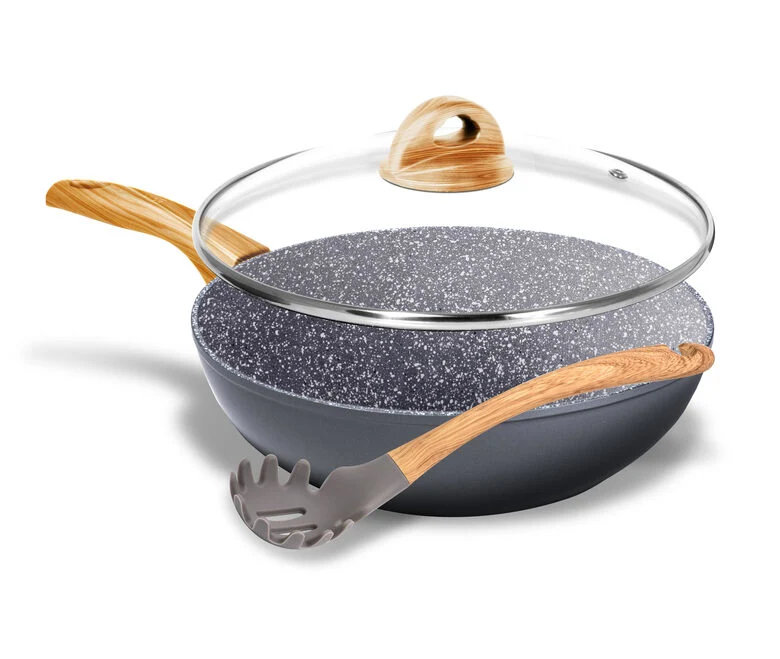 Aeternum Set Wok 28 con Coperchio Wood e Servispaghetti