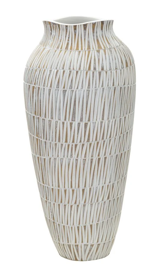 Vaso Resina Stiky Ø23x50 cm in Resina Oro e Bianco