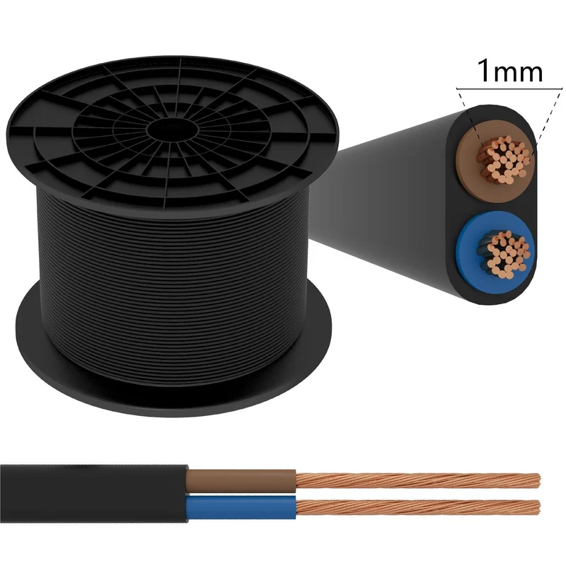 Wire H05VVH2-F 2X1.0 100M Black