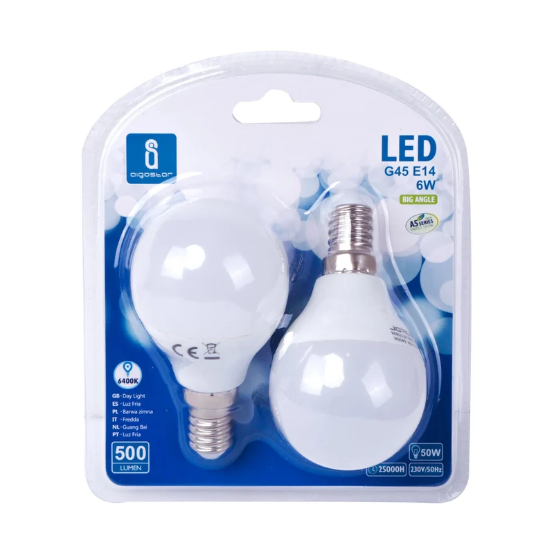 LED A5 G45 BIG ANGLE E14 6W 6400K/DOUBLE
