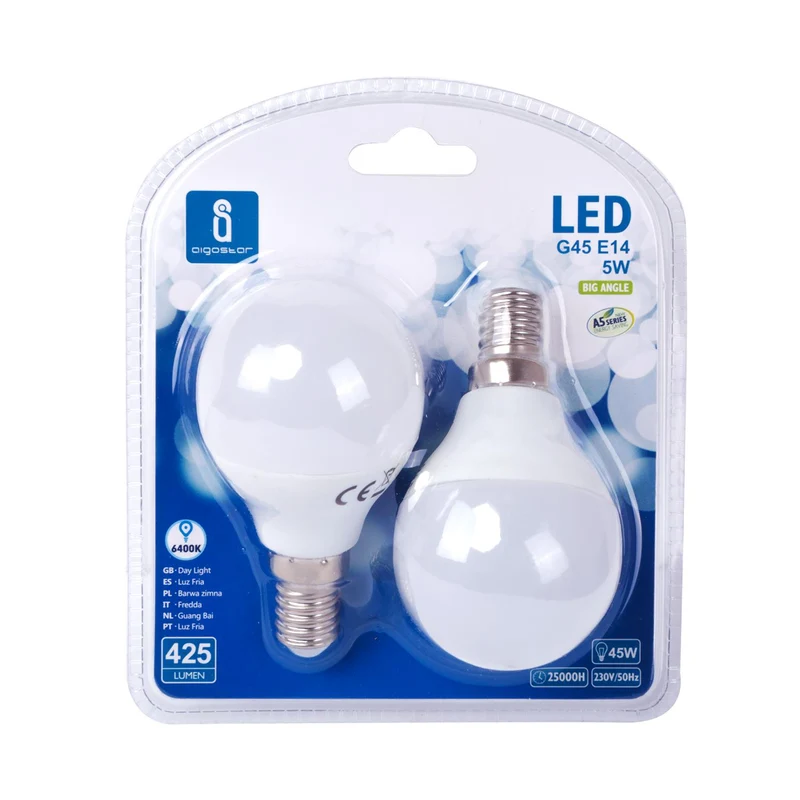 LED A5 G45 BIG ANGLE E14 5W 6400K/DOUBLE