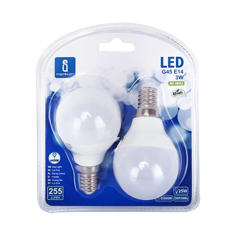 LED A5 G45 BIG ANGLE E14 3W 6400K/DOUBLE