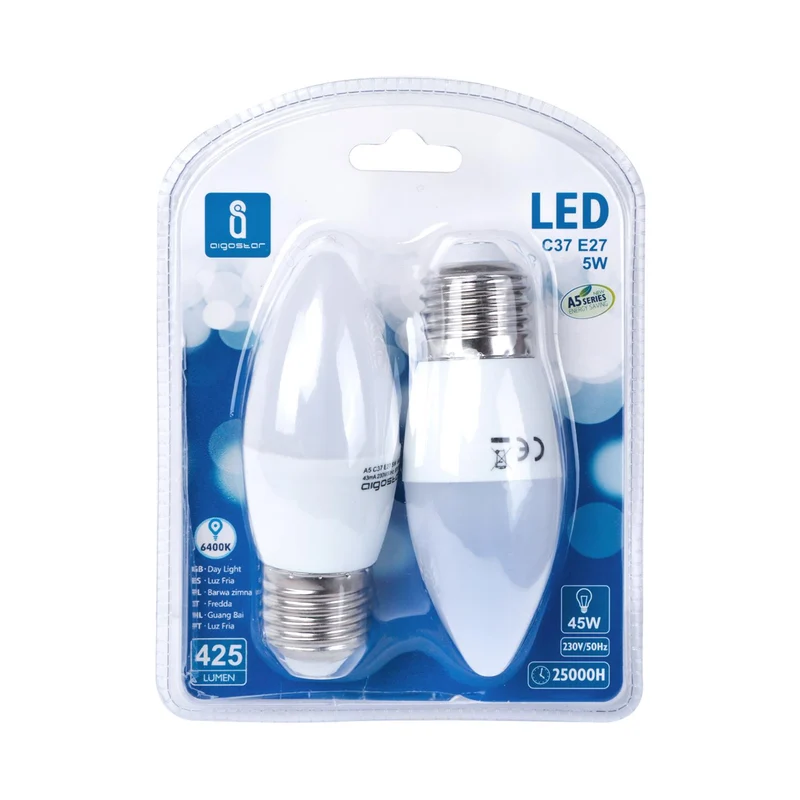 LED A5 C37 E27 5W 6400K/DOUBLE