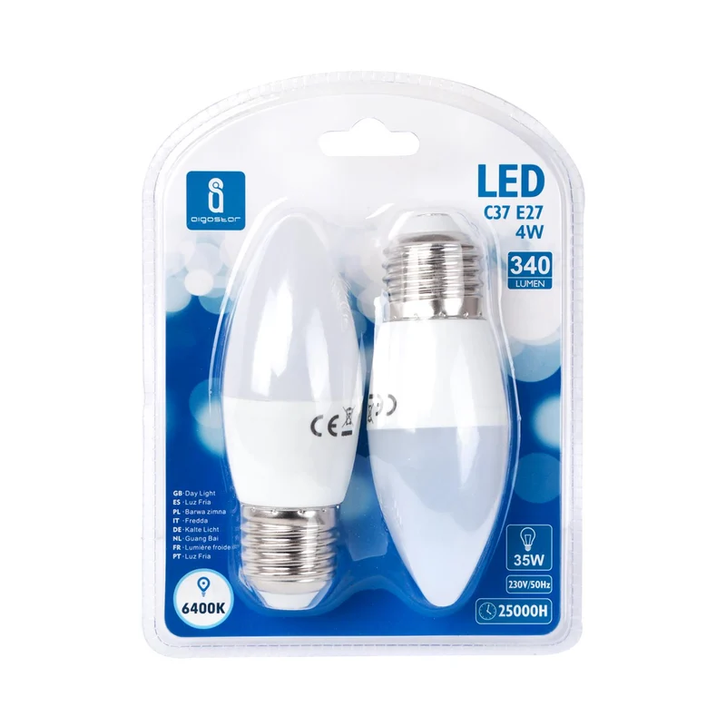 LED A5 C37 (2 pcs)(4W,E27,6400K)