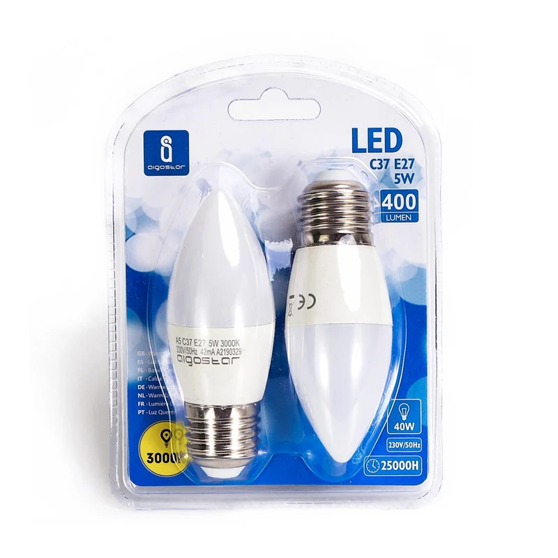 LED A5 C37 E27 5W 3000K/DOUBLE(5W,E27,3000K)