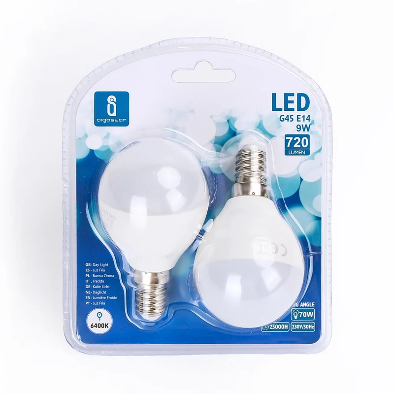 LED A5 G45 (2 pcs)(9W,E14,6400k)