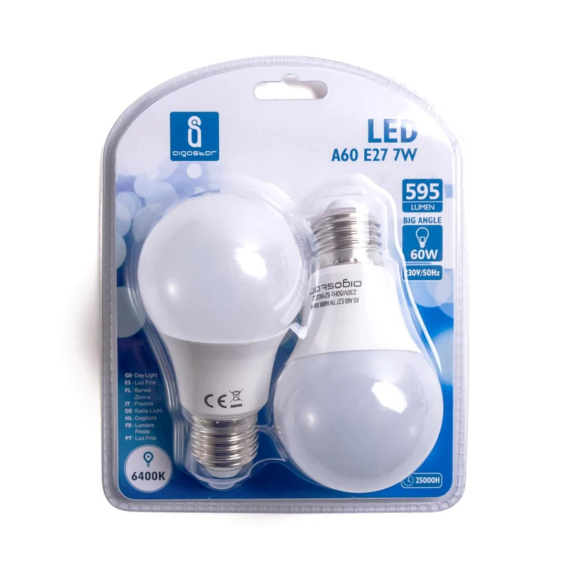 LED A5 A60 BIG ANGLE E27 7W 6400K/DOUBLE(7W,E27,6400k)