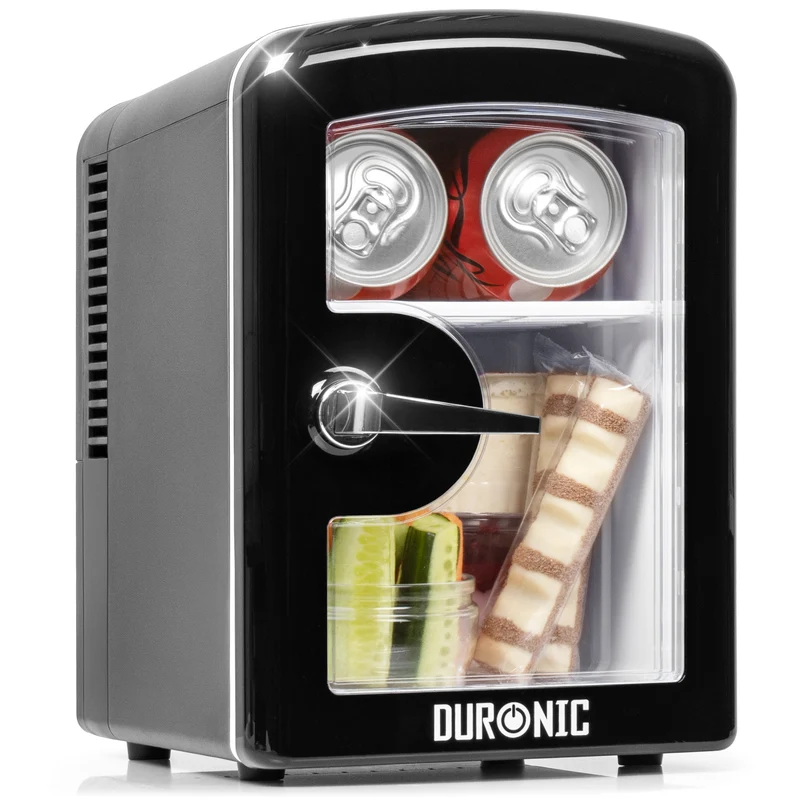Duronic MFW4 BK Mini Frigo Portatile 4L Caldo Freddo Skincare Fridge per Cosmetici e Bevande Mini Cooler 6 Lattine AC/DC 12V Auto e 220V Casa Frigorifero Silenzioso per Camera Ufficio