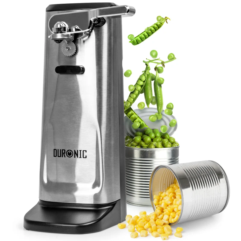 Duronic CO60 Apriscatole Elettrico 50W Automatico, Apri Lattine da Tavolo con Arresto Automatico, Affilacoltelli Integrato, Apribottiglie e Decapsulatore, Can Opener, Facile per Anziani