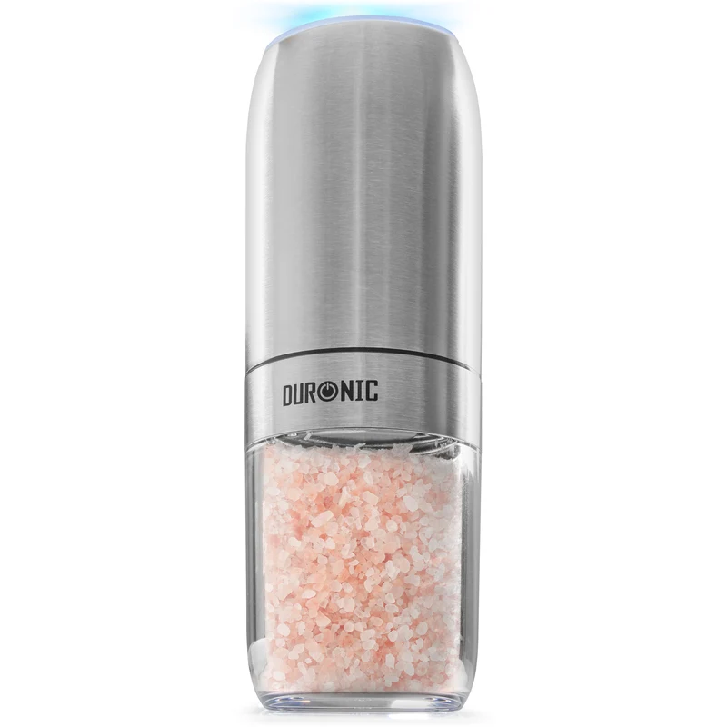 Duronic EMB1 Macinapepe Elettrico Automatico, Macinasale e Macina Spezie 150 ml, Gravità Senza Pulsanti, Regolabile Fine Grossa, Luce LED Macinino Sale Pepe, Portatile Alimentazione Batterie