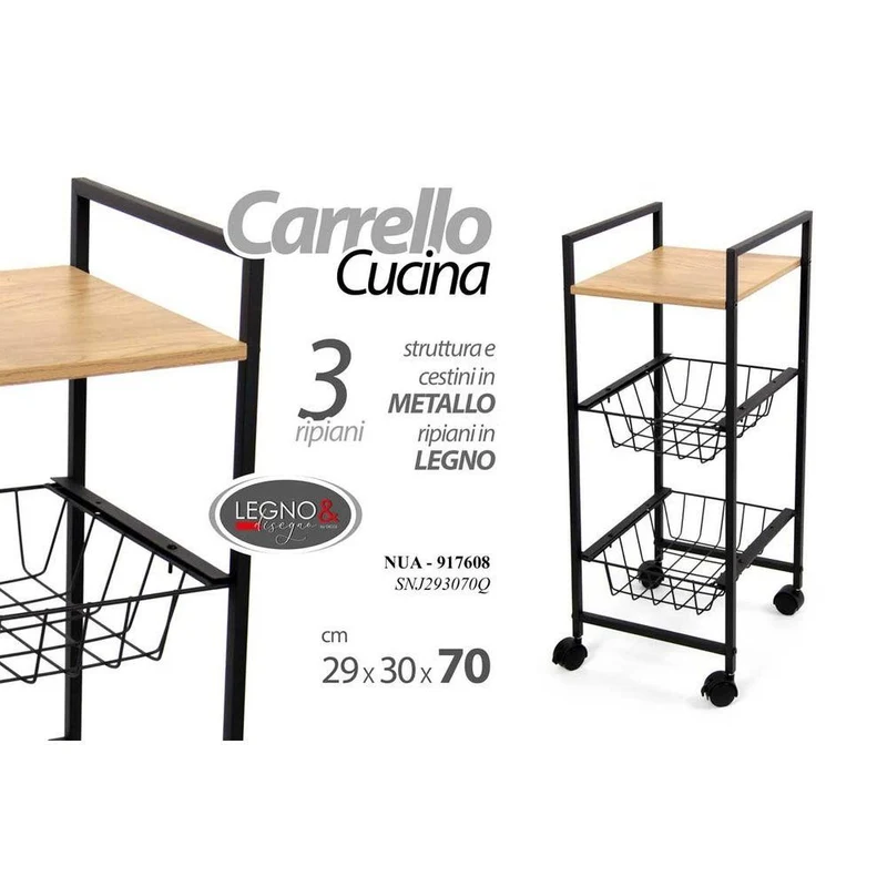 NUA CARRELLO CUCINA 3 RIPIANI 29x30x70 CM