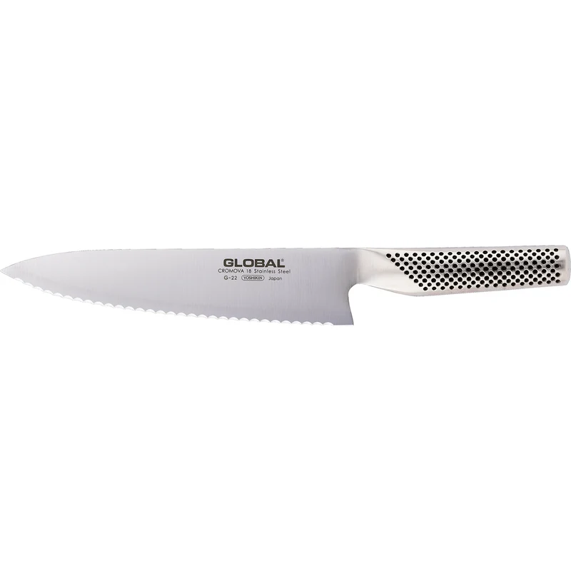 Coltello seghettato ondulato da pane a punta cm.20 Global G-22