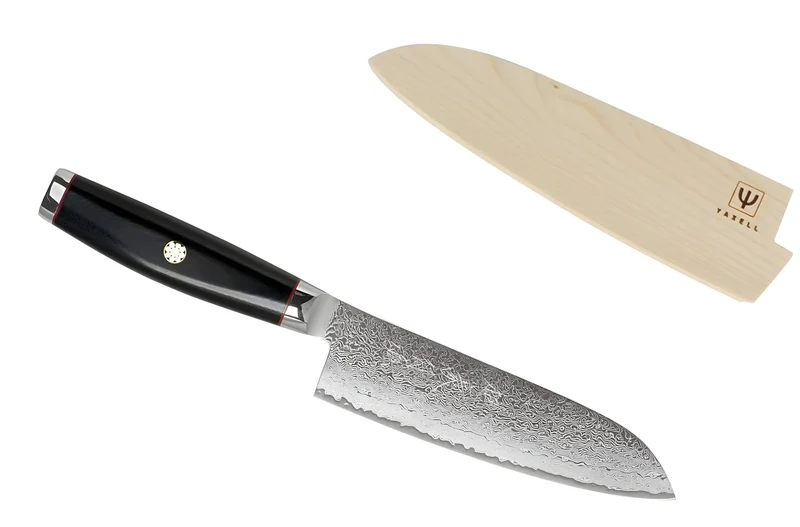 Yaxell Super GOU Ypsilon Coltello Santoku Lama 16,5 cm – Acciaio SG2 63 HRC, 193 Strati Damasco, con Custodia in Legno