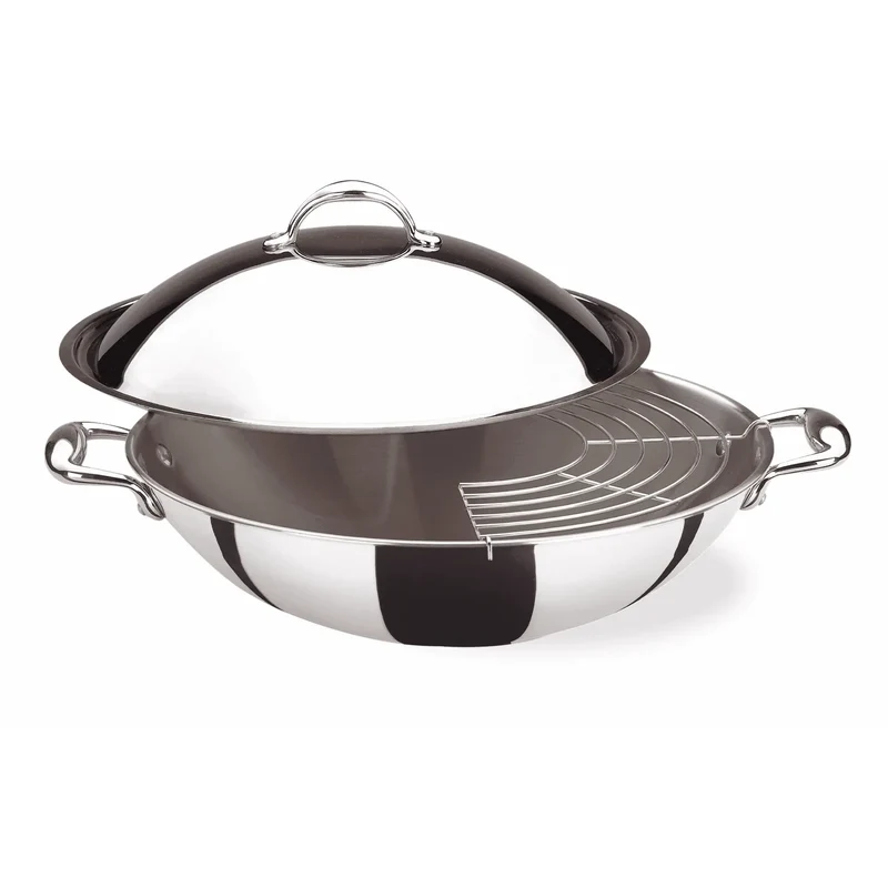 Lagostina Accademia Lagofusion Wok 32 cm con Coperchio e Griglia | Acciaio Inox 18/10, Induzione