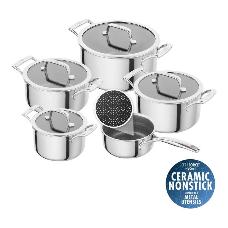 Zwilling Peak Set 5 Pentole Antiaderenti | Ceraforce HyCoat Senza PFAS, Induzione e Forno 260°C