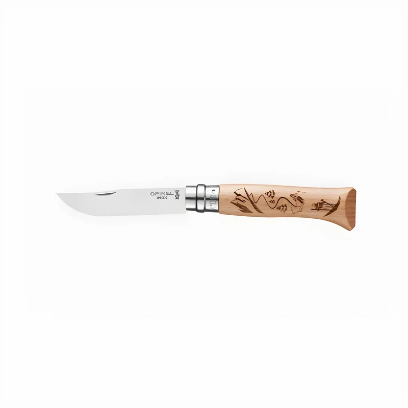 Opinel coltello N°08 manico con incisione che racconta lo Sci