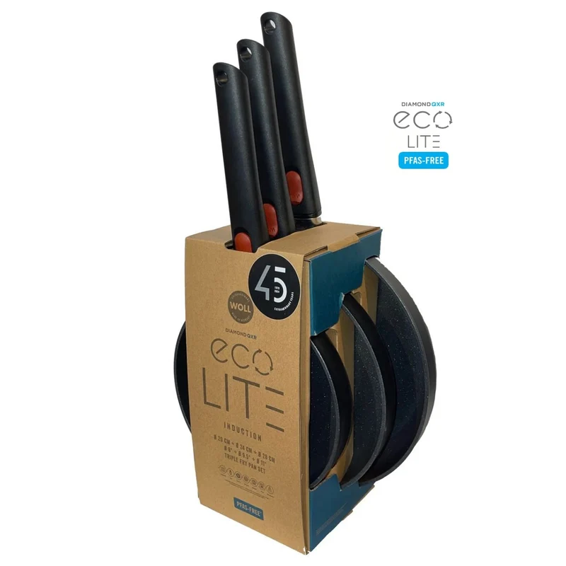 Woll Eco Lite QXR Set 3 Padelle 20-24-28 cm | Antiaderente Senza PFAS, Induzione, Made in Germany
