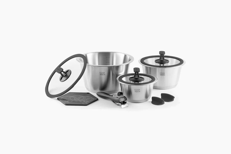 Set da 10 pezzi Batteria pentole Cookvision "Smart- Nesto", nero cm Ø16/20/24 salvaspazio