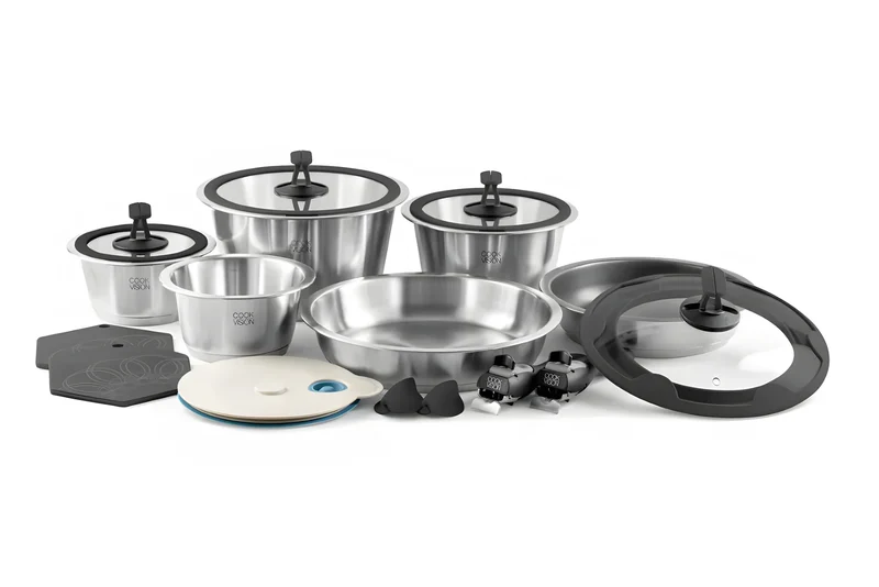 Cookvision Familia Nesto | Batteria Pentole Salvaspazio 17 Pezzi | Acciaio Inox 18/10 | Induzione